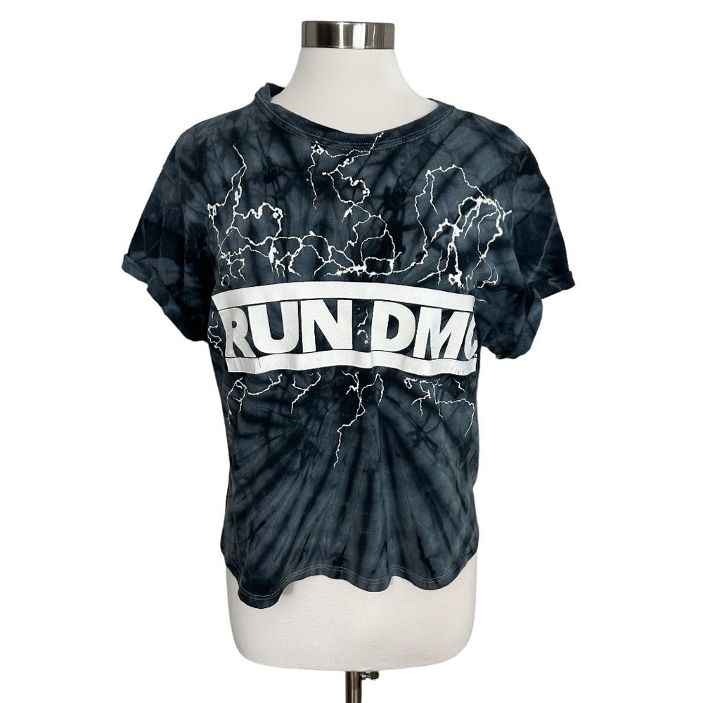 alice + olivia jeans Medium RUN DMC Blue Tie Dye Lightning Logo Short Sleeve T-S